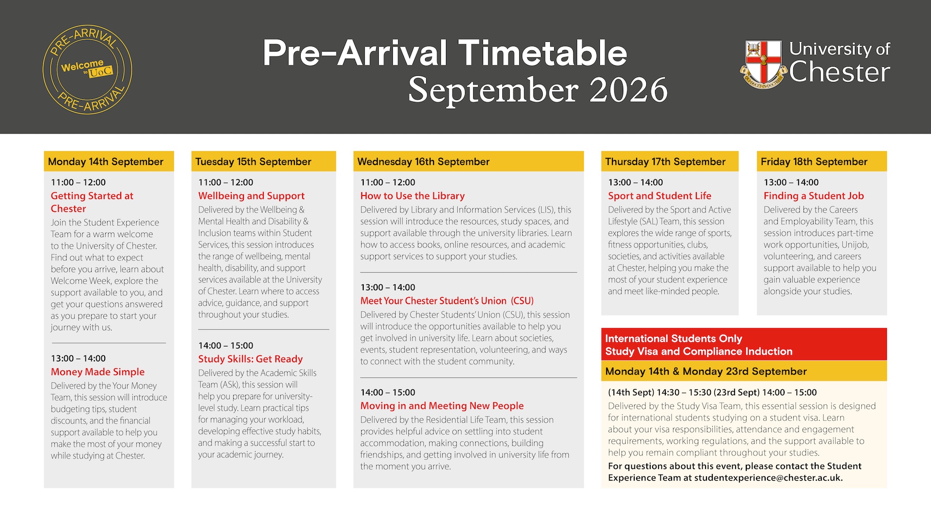 Updated Pre-Arrival Timetable
