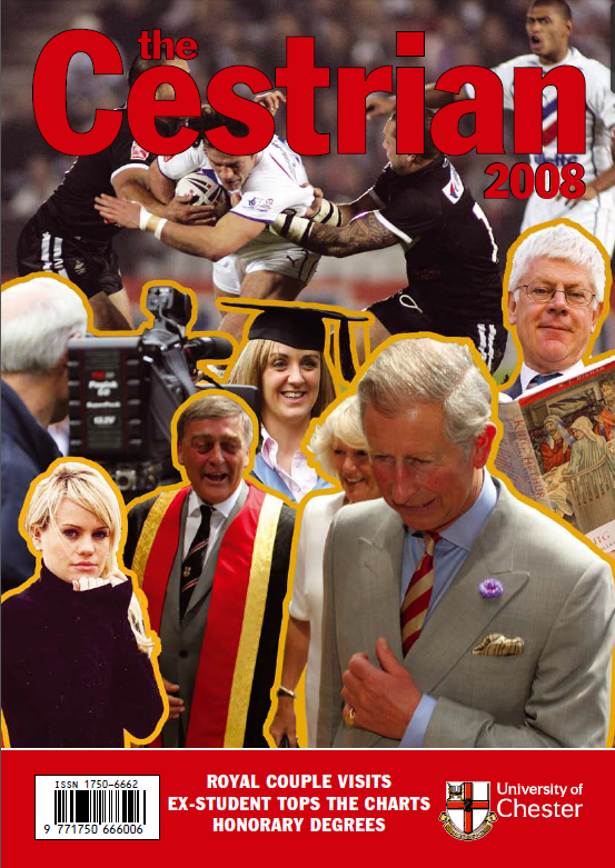 Front cover of the 2008 Cestrian magazine with photos of Princes Charles, Duke of Westminster, Duffy and others