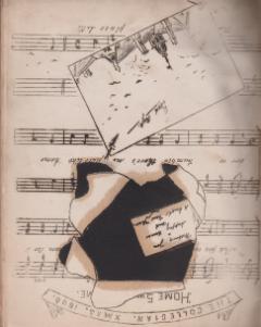 Cover of the Collegian Christmas 1887 issue with drawing of the campus and musical notes