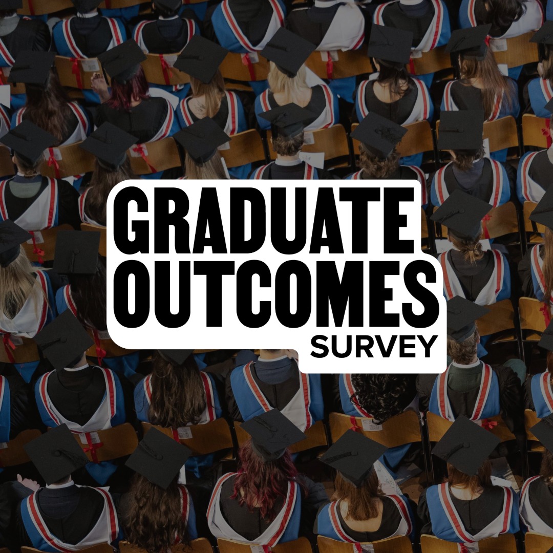 Graduate outcome survey logo on a graduation image