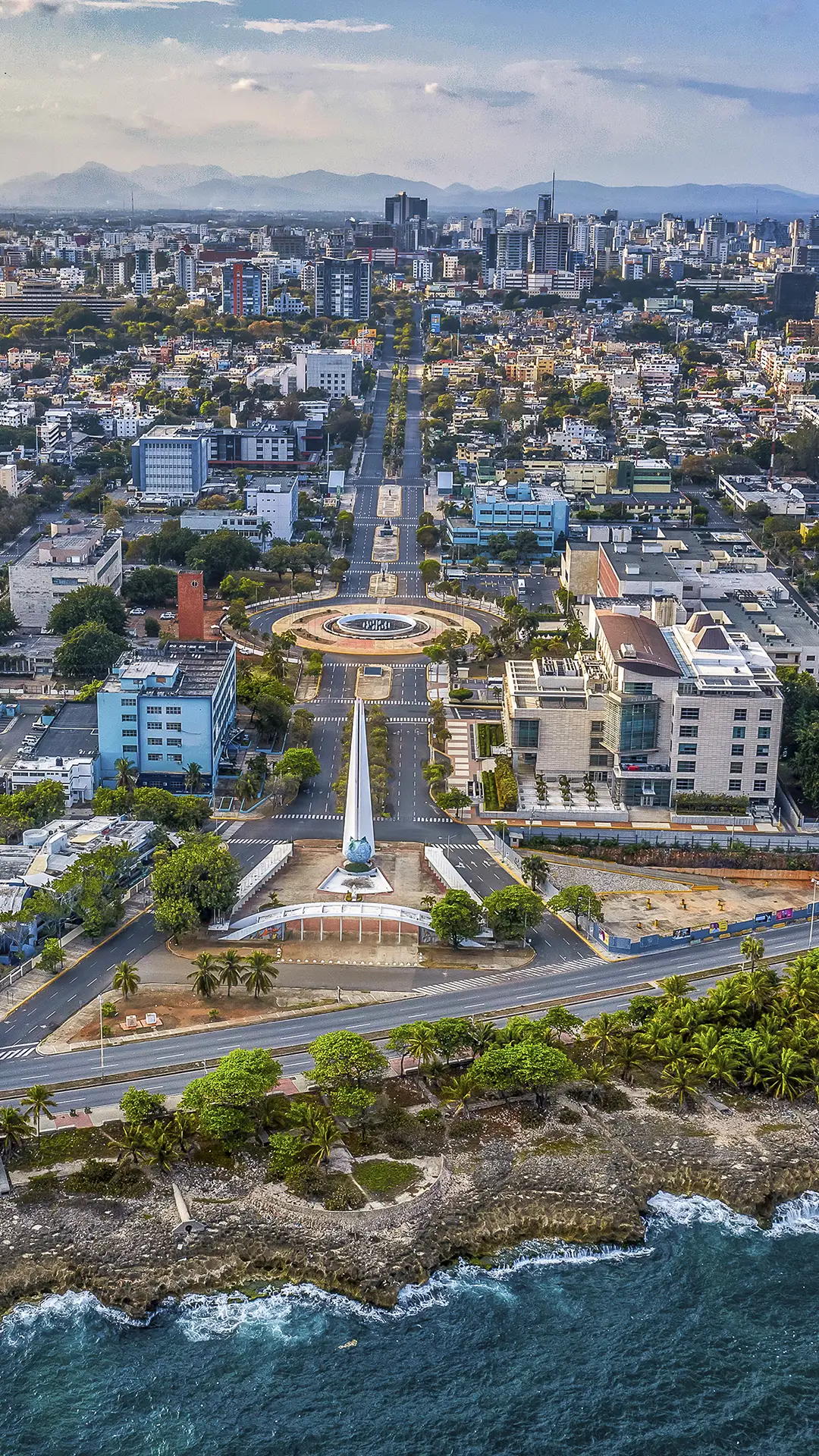 Cityscape of Santo Domingo under the sunlight and a blue sky in the Dominican Republic.