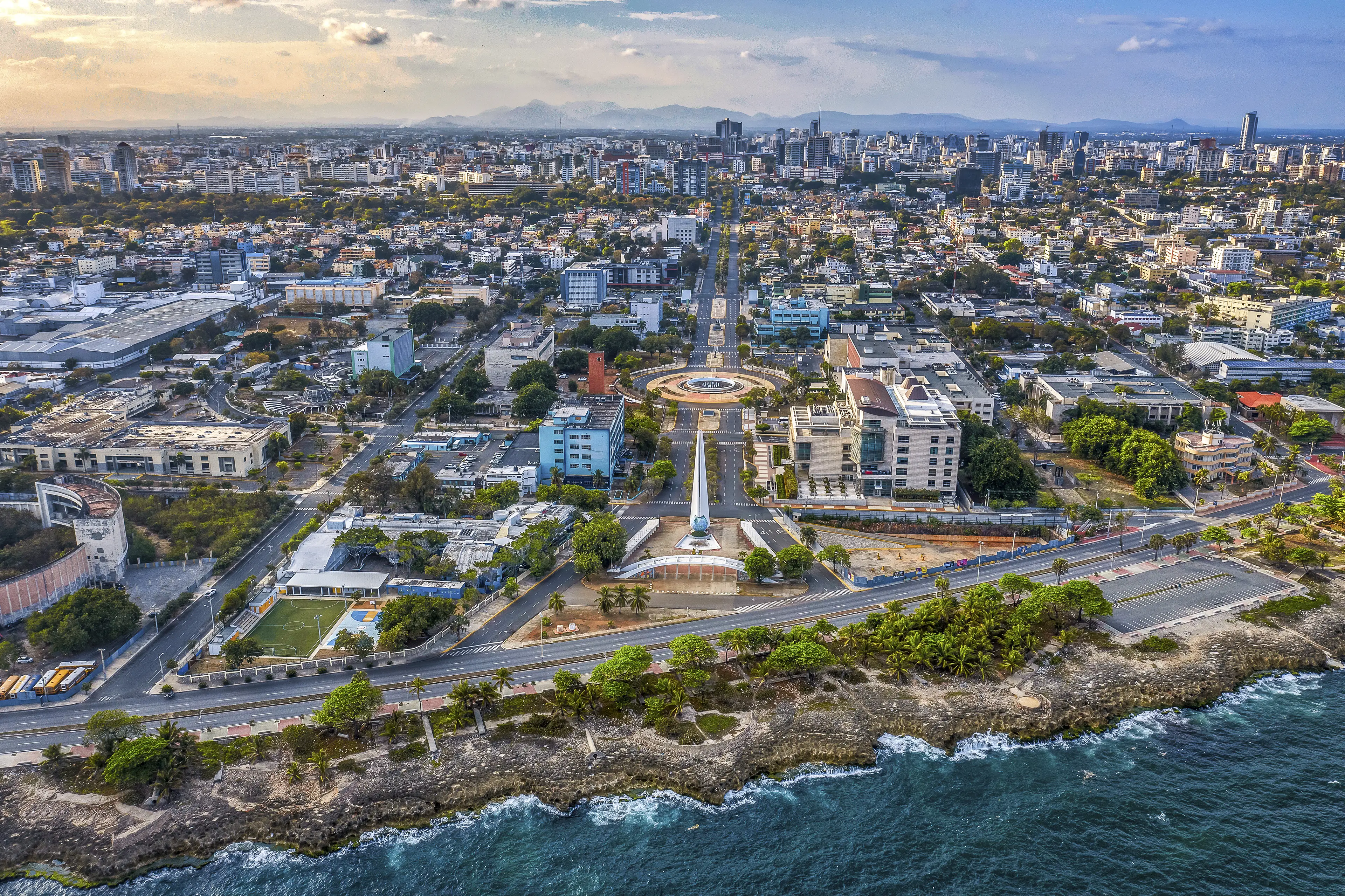 Cityscape of Santo Domingo under the sunlight and a blue sky in the Dominican Republic.