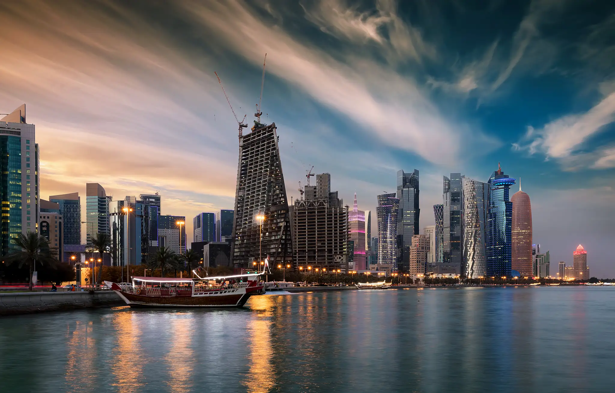 Doha skyline during sunset.