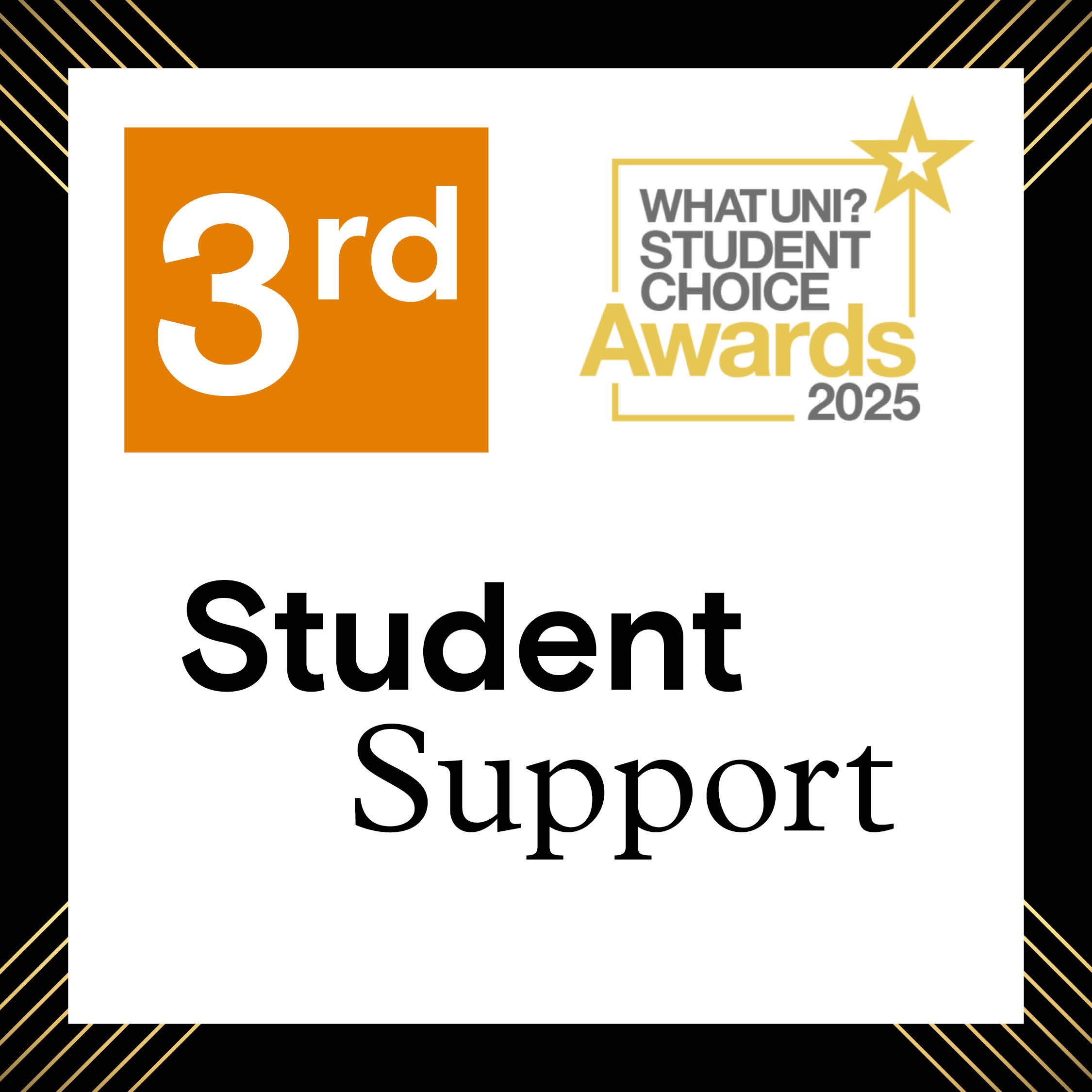 What Uni student choice award: third for Student Support.