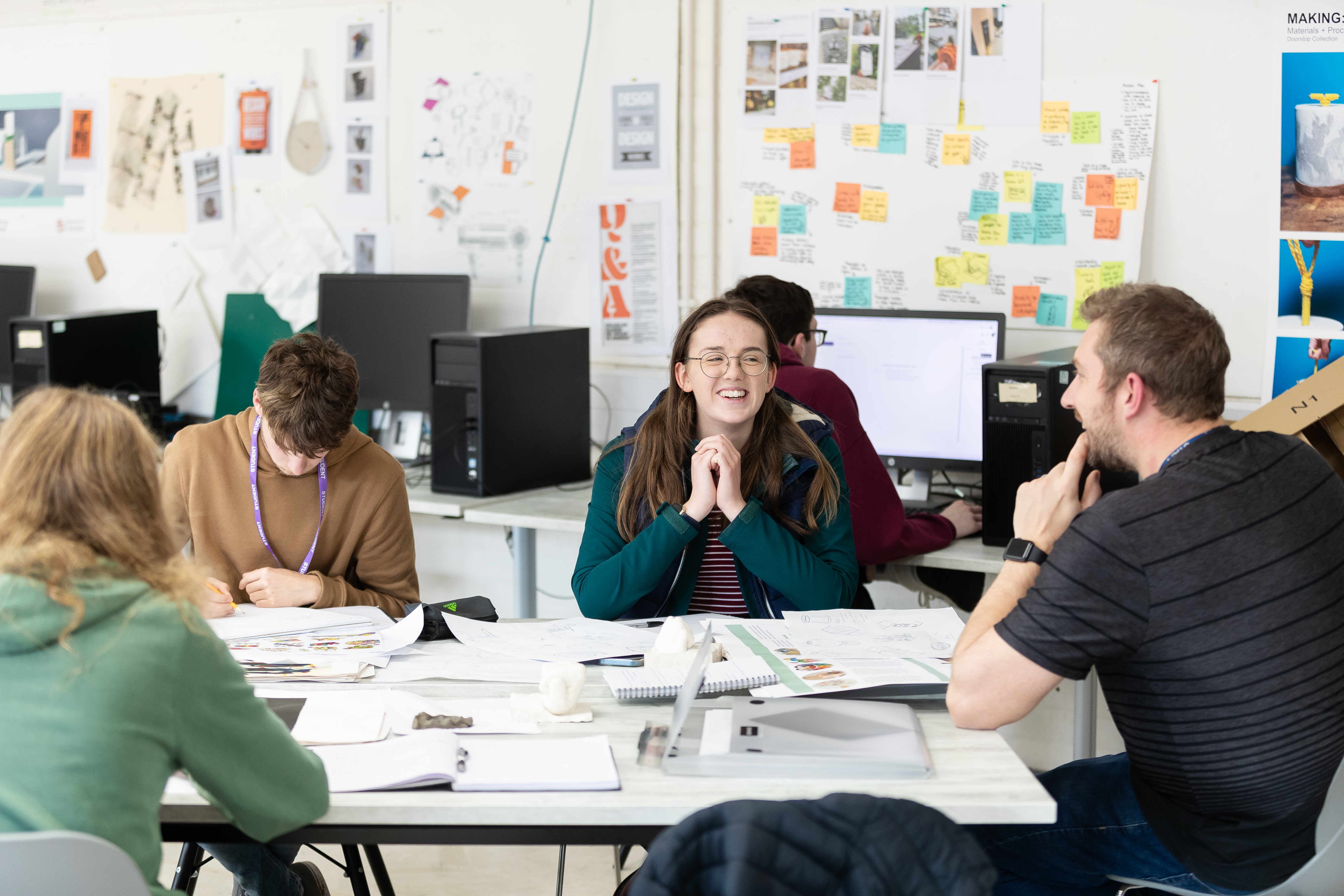 Happy Product Design students sat in a class