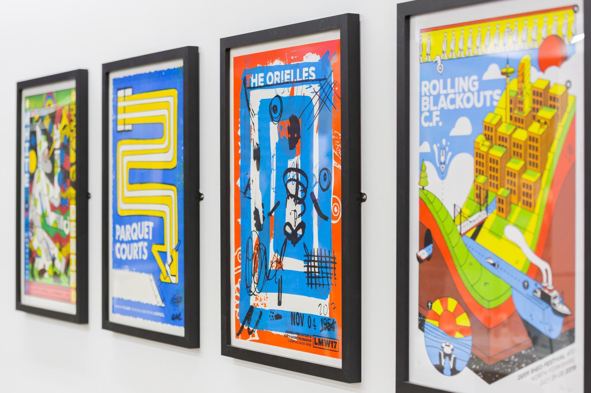 Colourful contemporary artwork displayed in a gallery setting, showcasing creativity, visual communication and artistic practice, reflecting the learning experience of the Secondary Art and Design (School-Led) PGCE with QTS at the University of Chester.