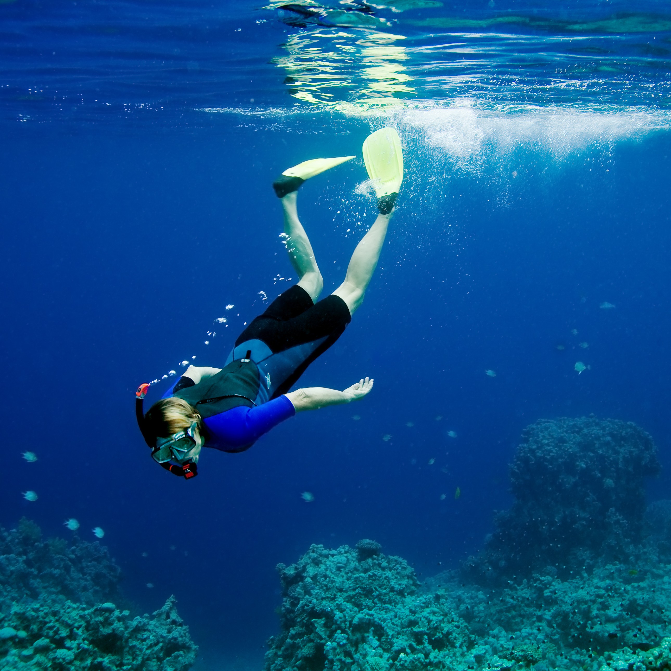 a woman snorkelling in the sea