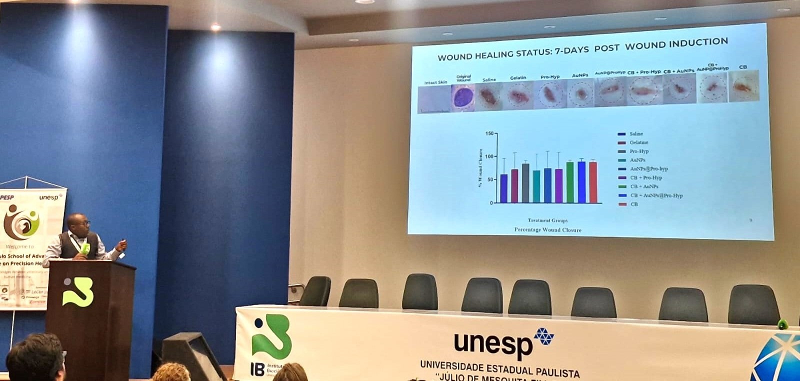 Former University of Chester Master's student Abdulaziz giving a presentation at the Sao Paulo School of Advanced Science on Precision Health, Brazil