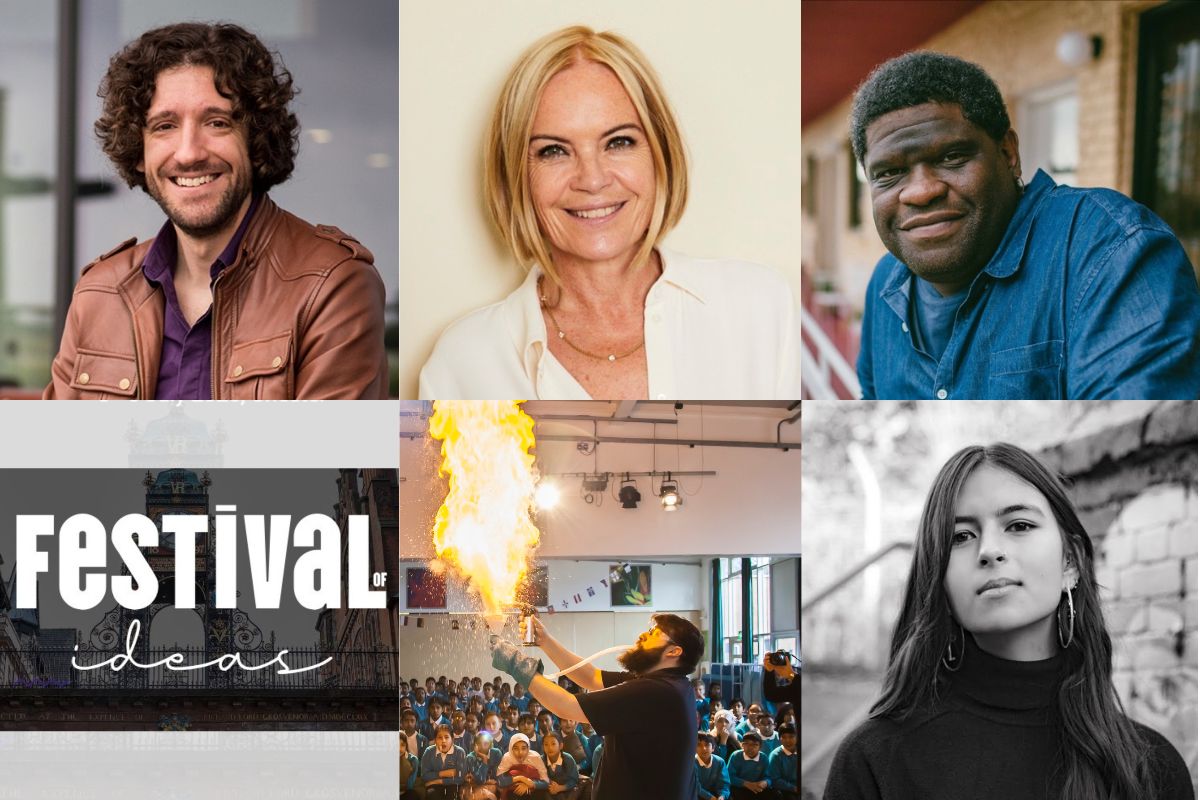 Clockwise from top left: Greg Jenner; Mariella Frostrup; Prof Gary Younge; Mya-Rose Craig and a Royal Institution science show.