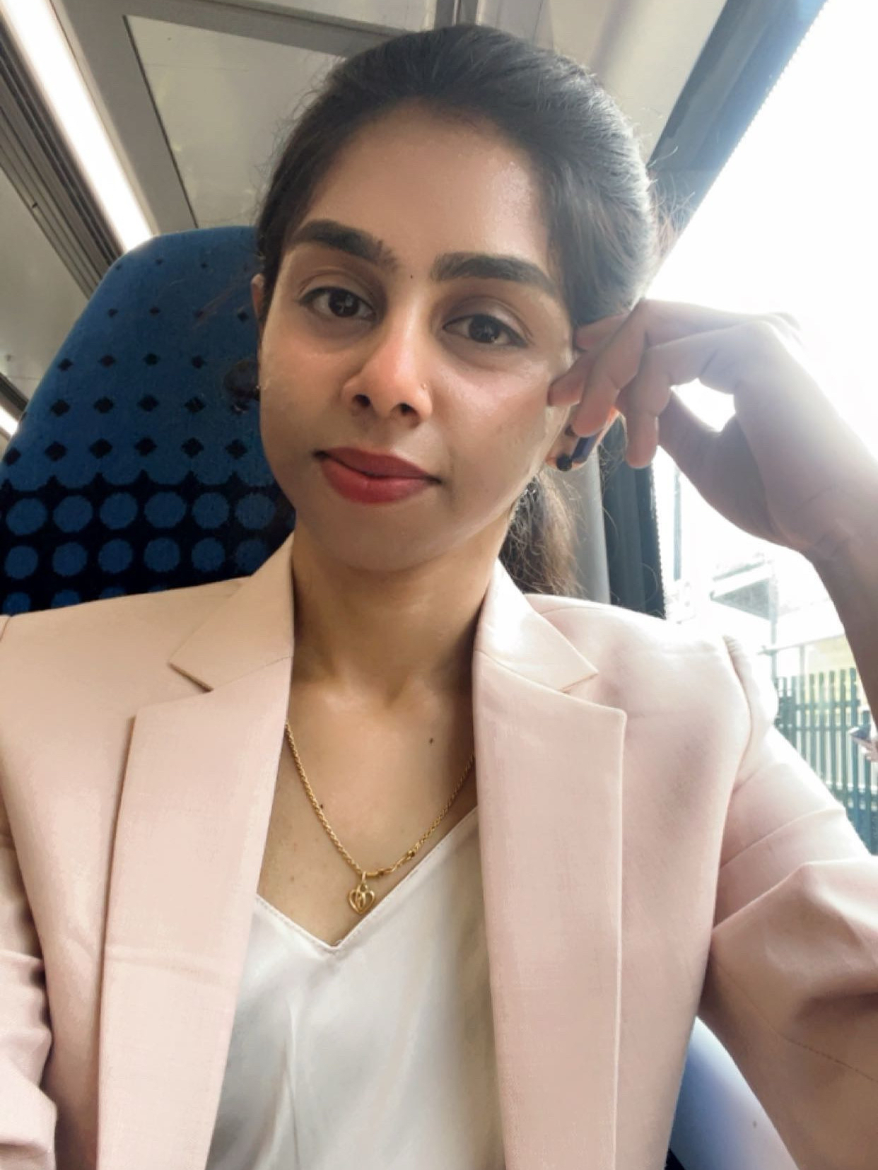 A student sitting on the train